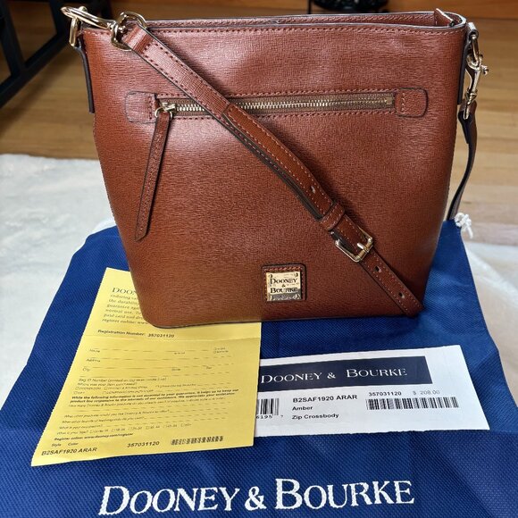 Dooney & Bourke Amber Colored Saffiano Zip Crossbody - Picture 1 of 16
